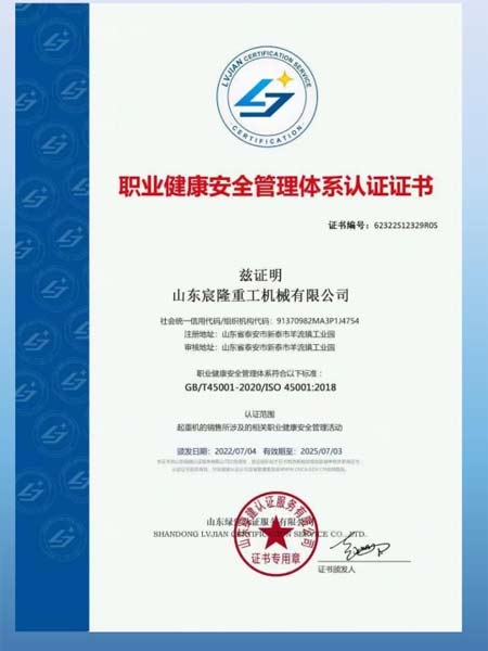 職業(yè)健康安全管理體系認證證書
